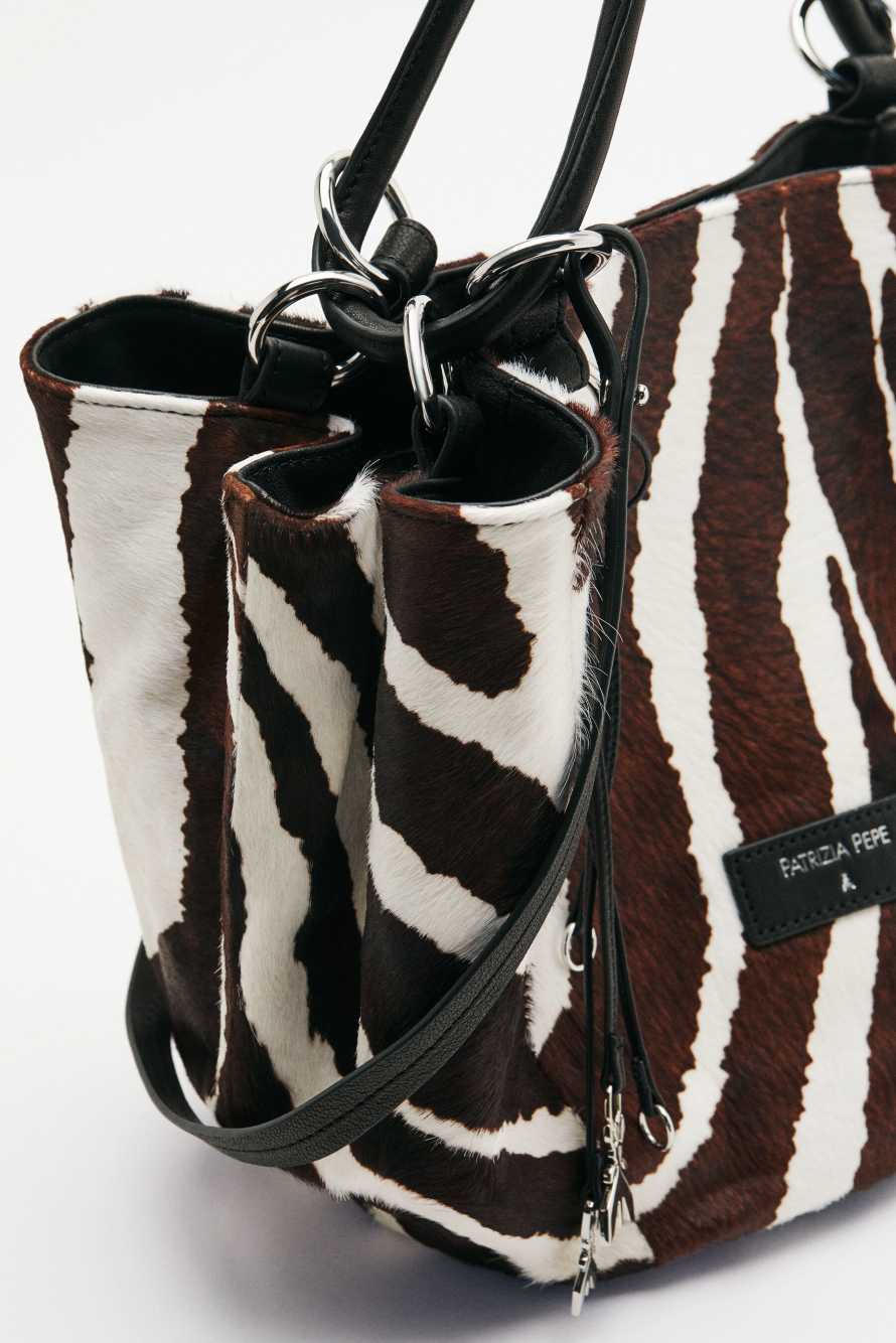 Black Horse zebra print bucket bag, Black/White, Patrizia Pepe