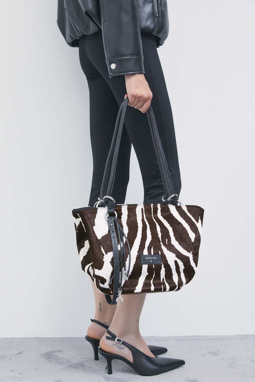 Black Horse zebra print bucket bag, Black/White, Patrizia Pepe