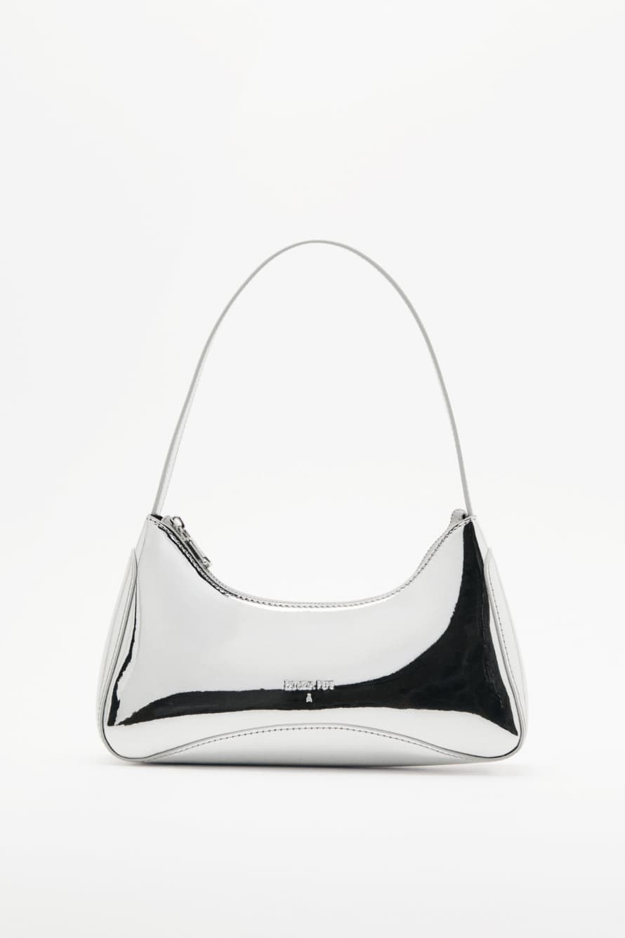 Laminated leather shoulder bag, Silver, Patrizia Pepe
