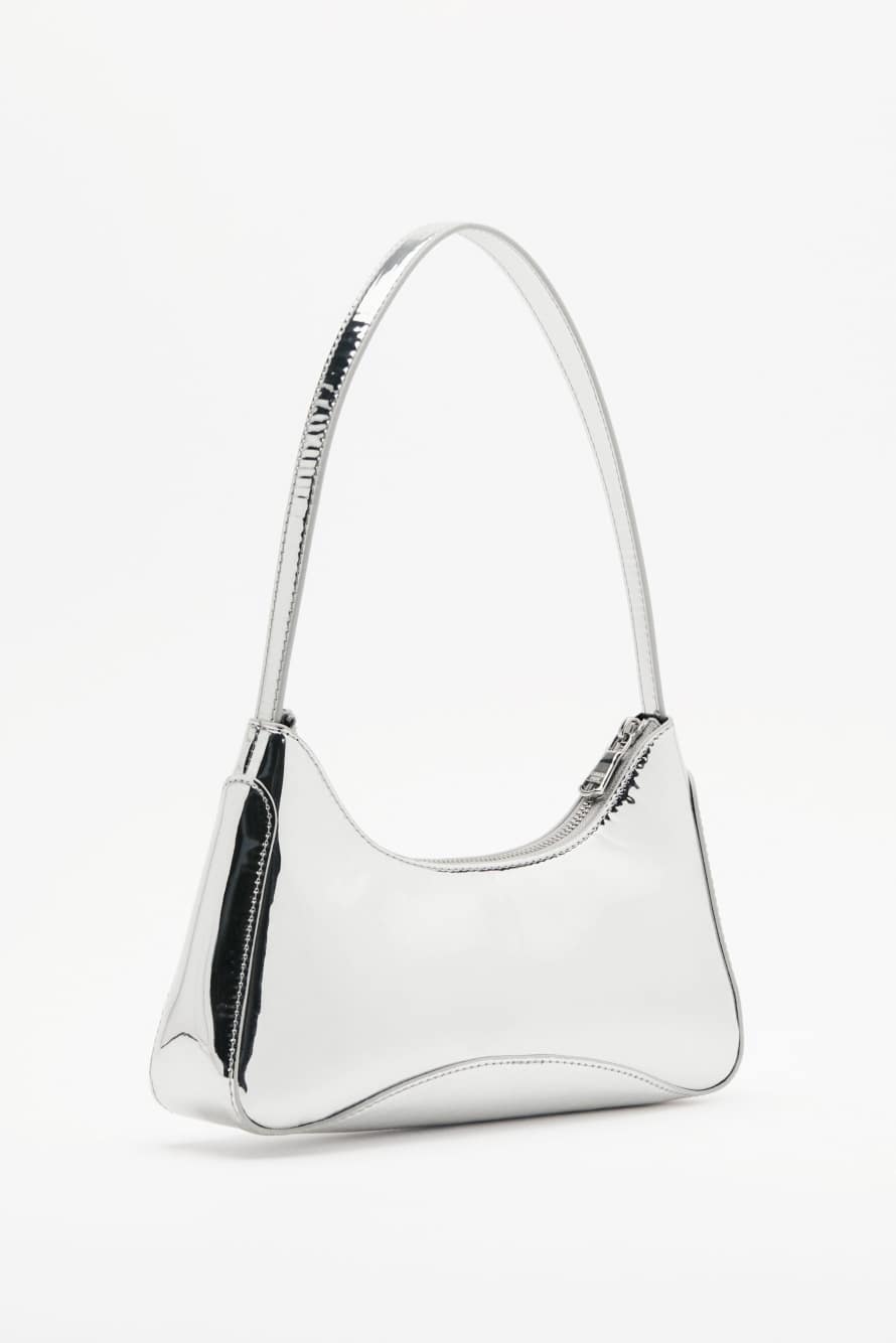 Laminated leather shoulder bag, Silver, Patrizia Pepe