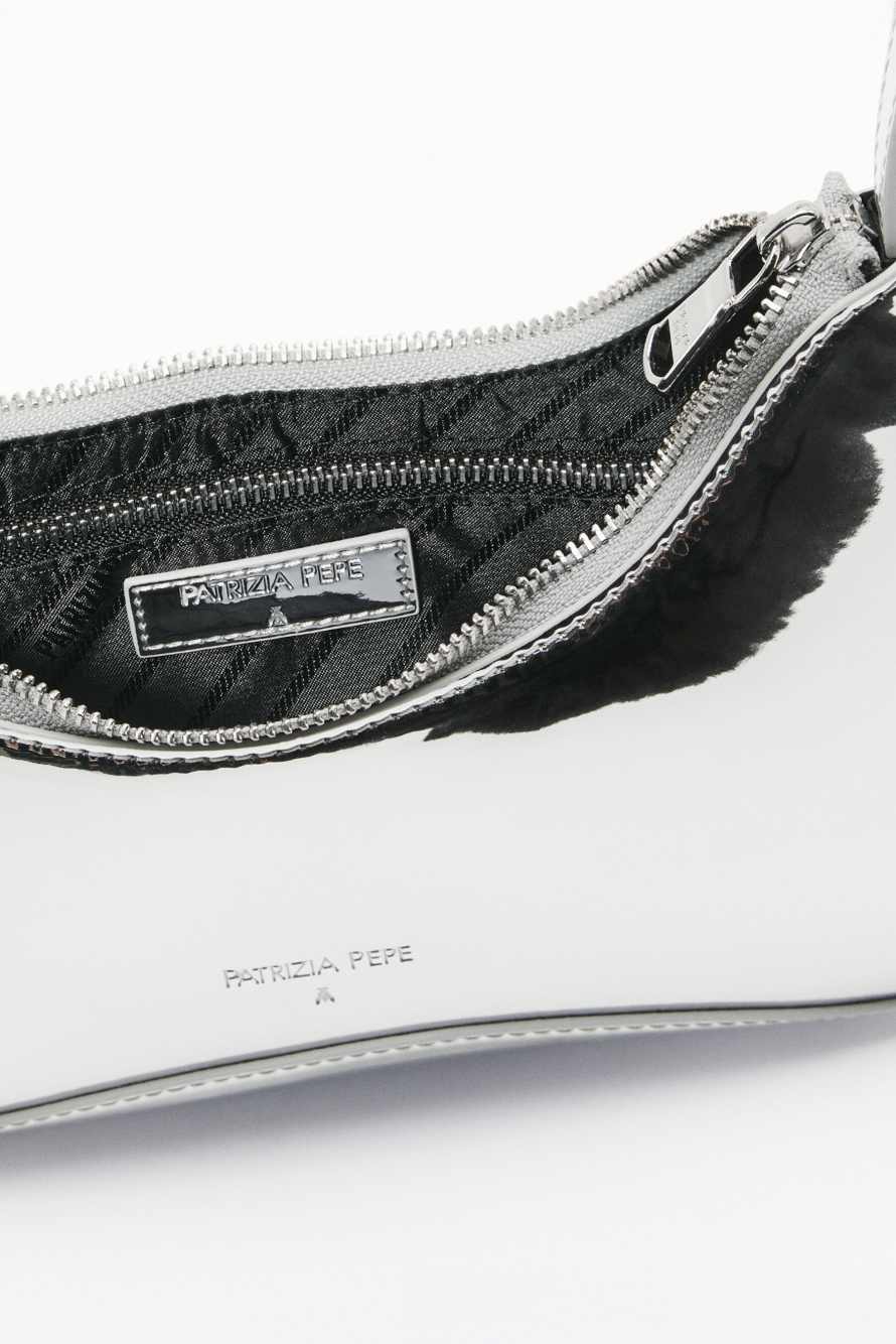 Laminated leather shoulder bag, Silver, Patrizia Pepe