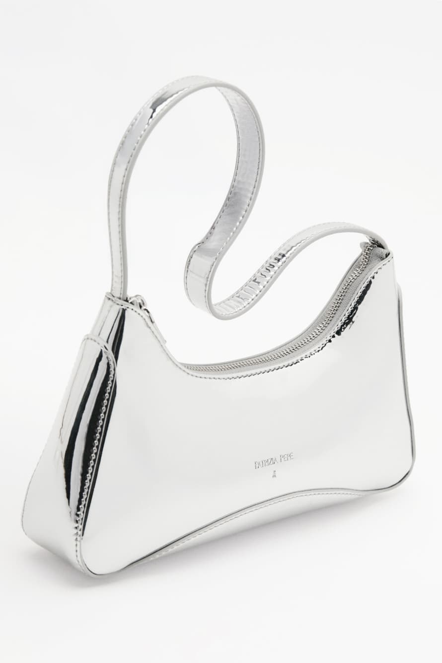 Laminated leather shoulder bag, Silver, Patrizia Pepe