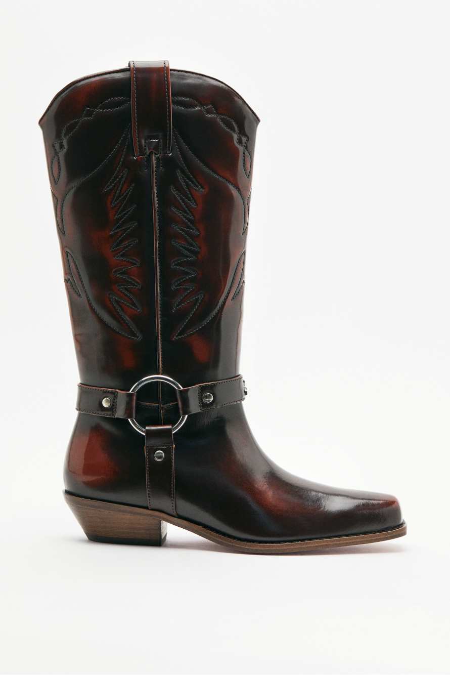 Bottes cowboy en cuir, Marron, Patrizia Pepe