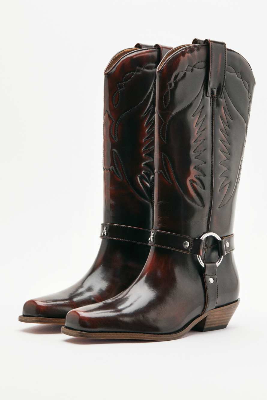 Bottes cowboy en cuir, Marron, Patrizia Pepe