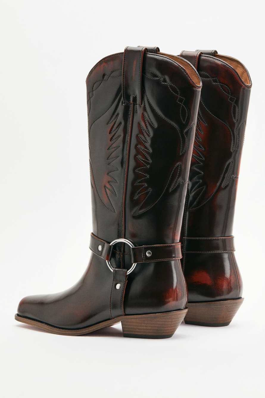 Bottes cowboy en cuir, Marron, Patrizia Pepe