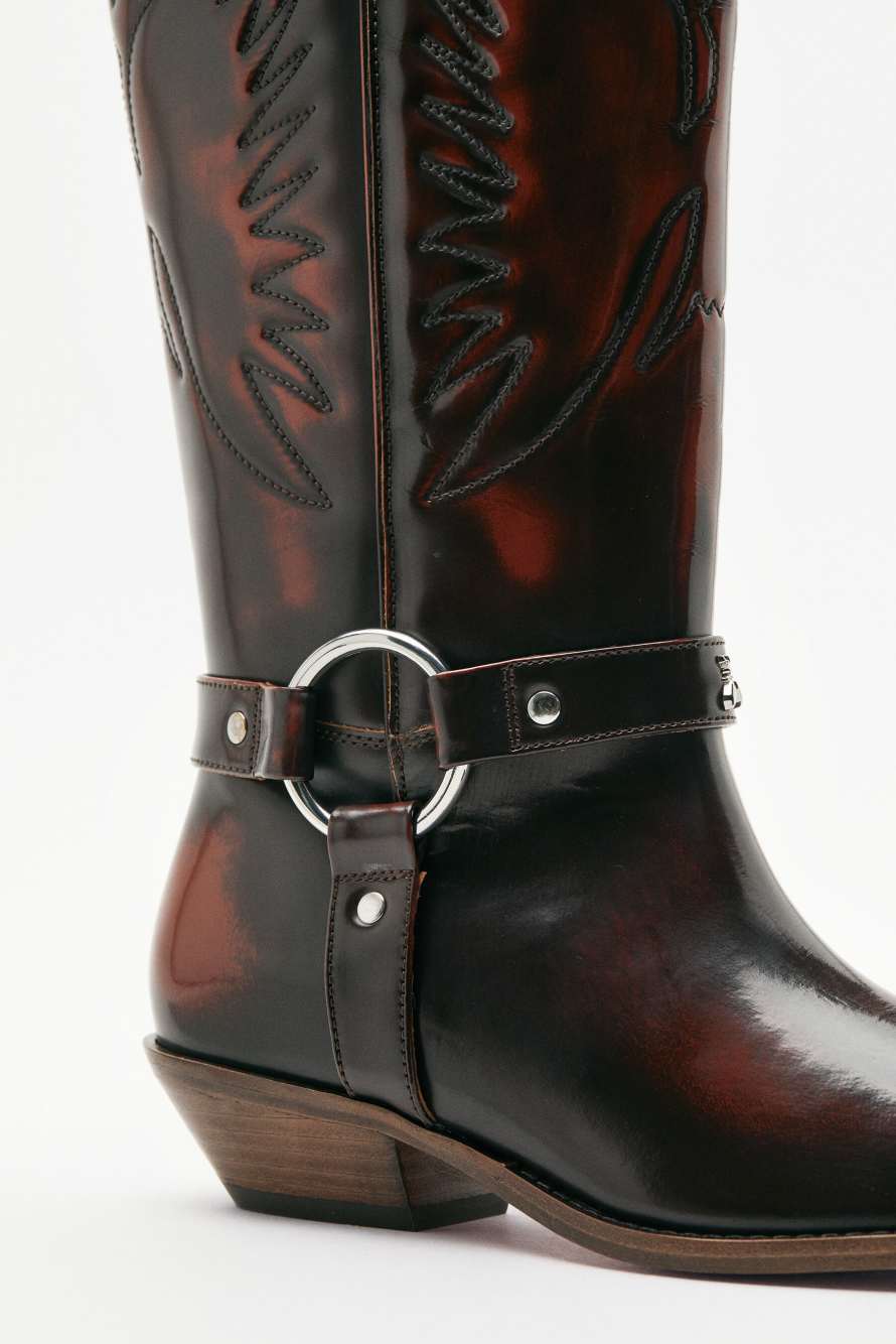 Bottes cowboy en cuir, Marron, Patrizia Pepe