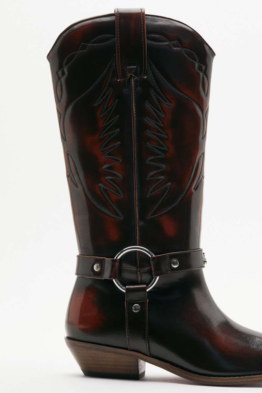Bottes cowboy en cuir, Marron, Patrizia Pepe