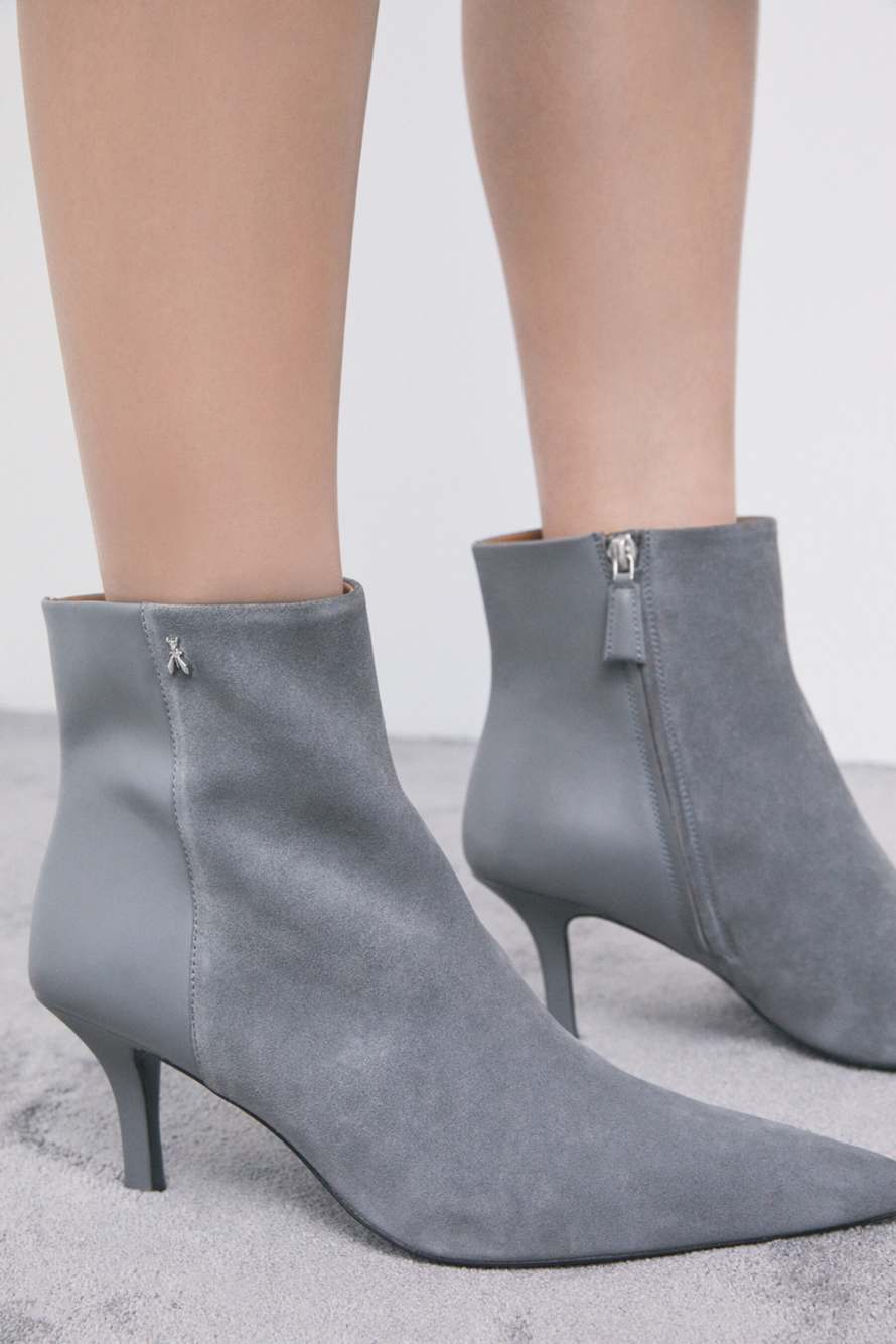 Suede and shiny leather ankle boots, Grey, Patrizia Pepe