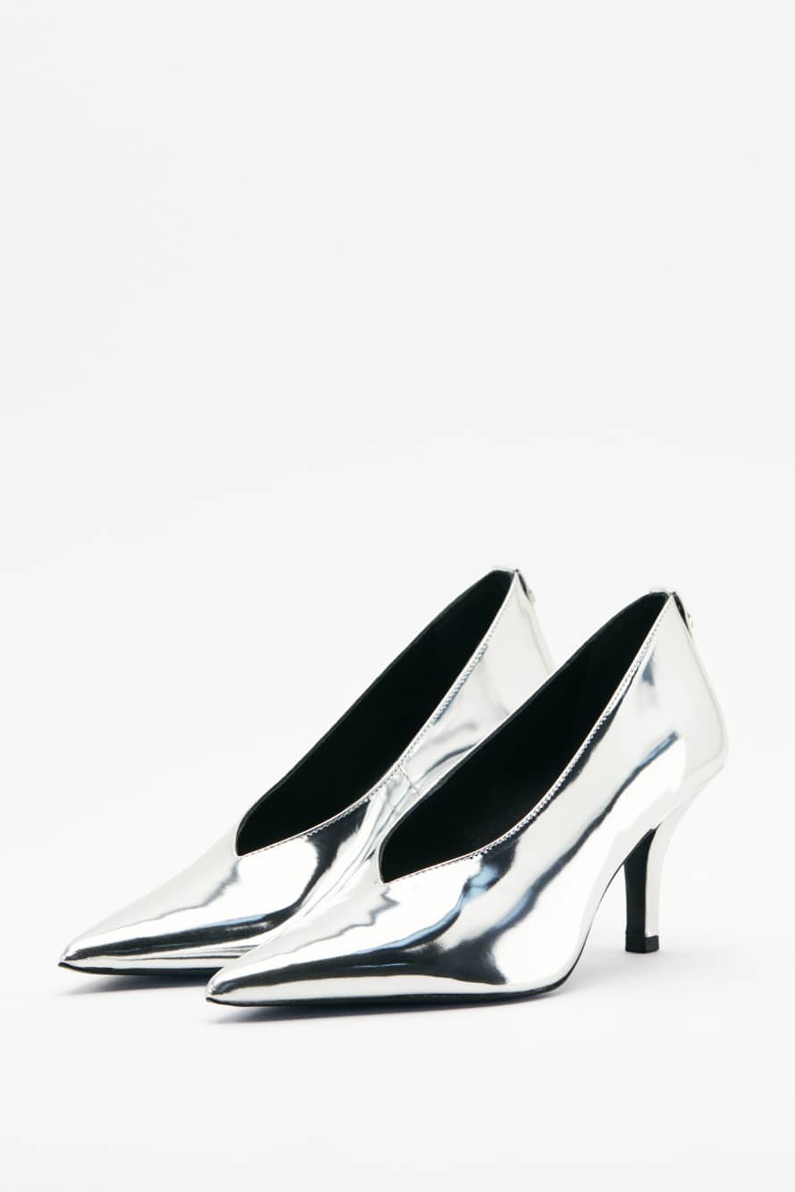 New Minimal Shape laminated pumps, Silver, Patrizia Pepe