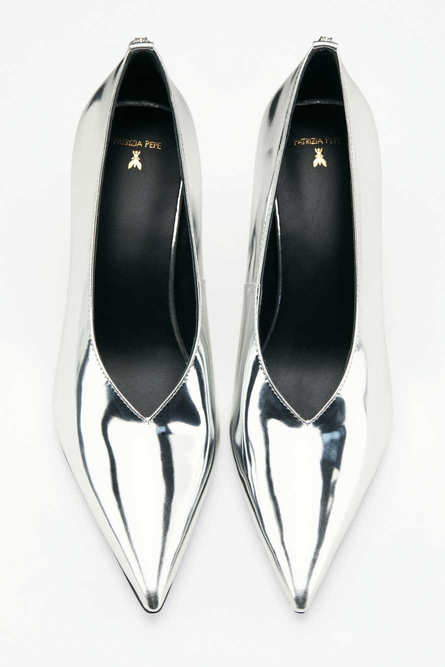 New Minimal Shape laminated pumps, Silver, Patrizia Pepe