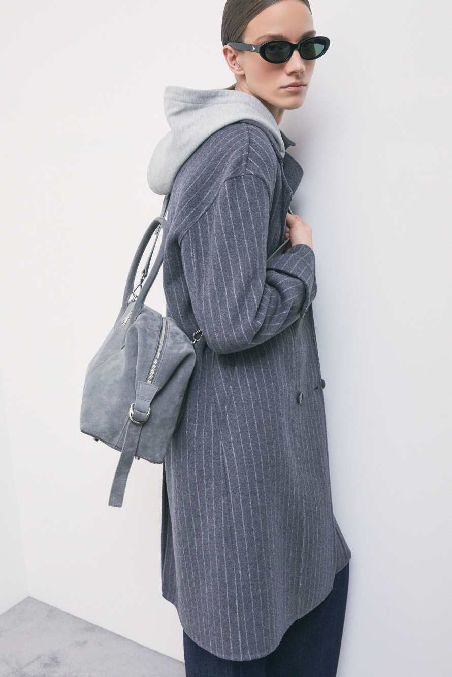 New Business suede bowling bag, Grey, Patrizia Pepe