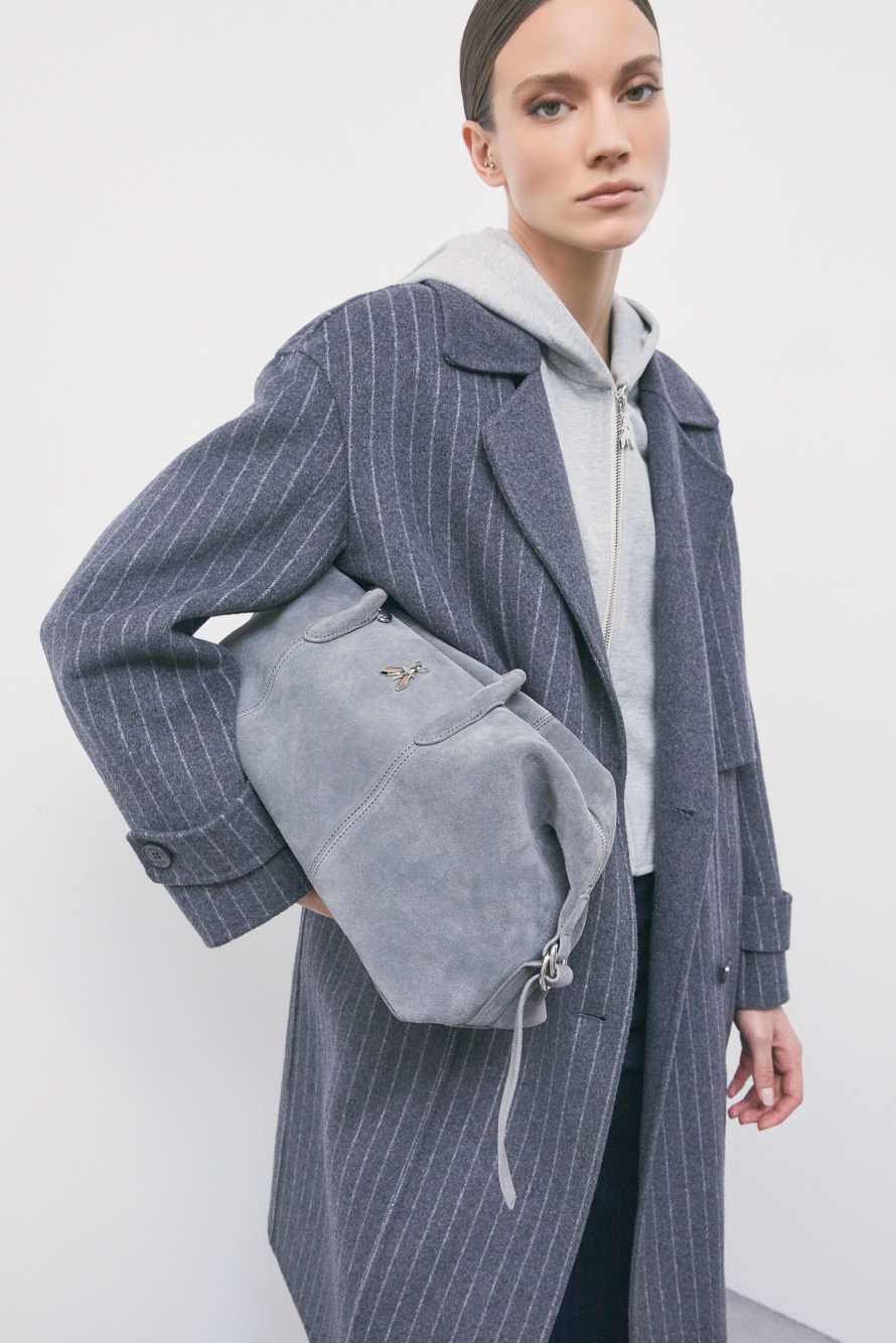New Business suede bowling bag, Grey, Patrizia Pepe