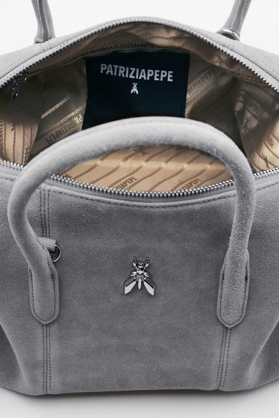 New Business suede bowling bag, Grey, Patrizia Pepe