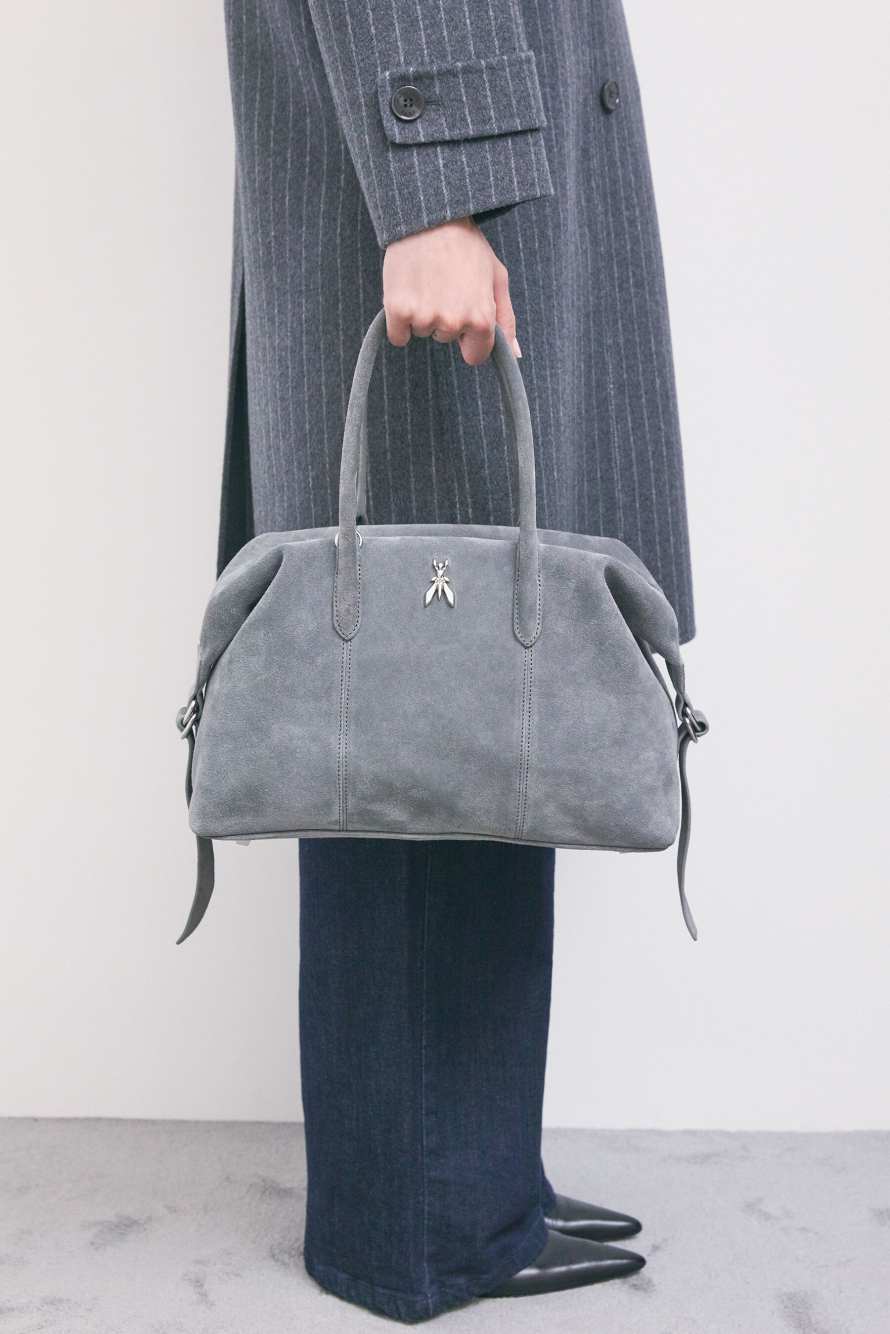 New Business suede bowling bag, Grey, Patrizia Pepe