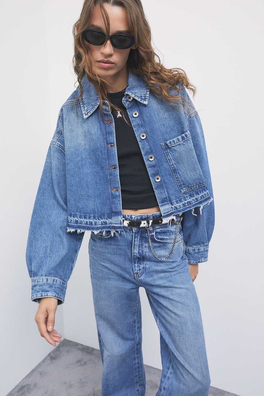 Cropped denim shirt, Blue, Patrizia Pepe