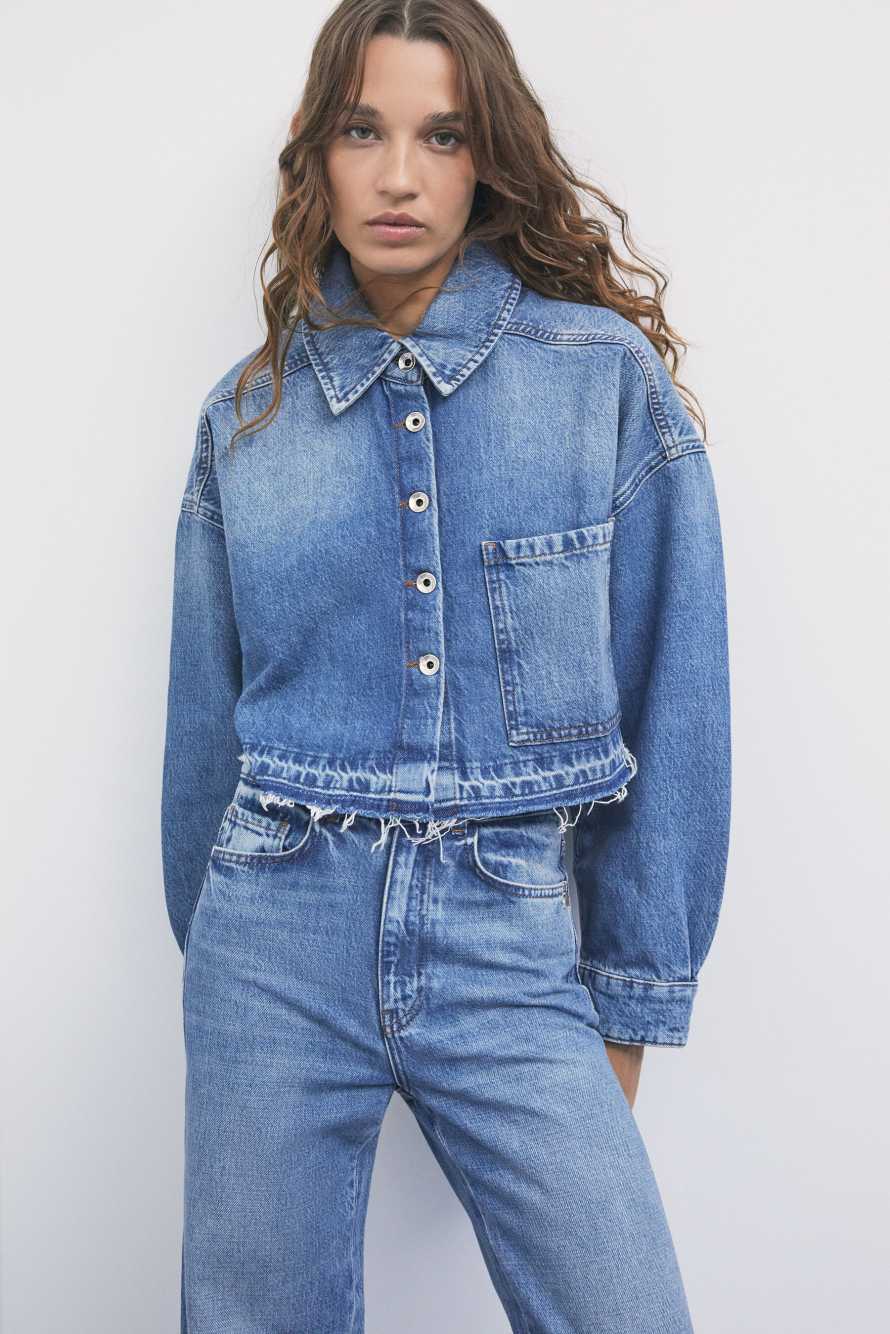 Cropped denim shirt, Blue, Patrizia Pepe