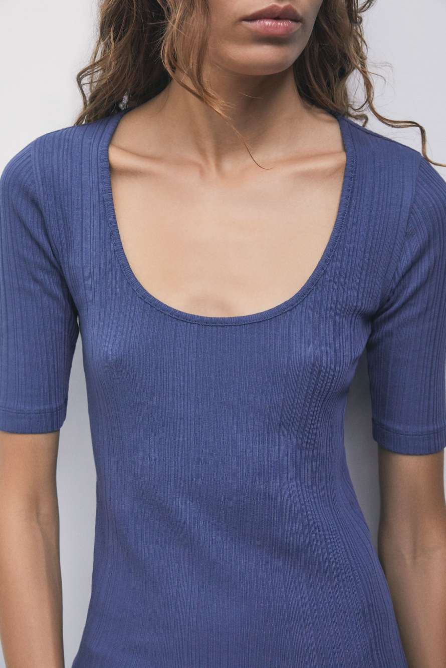 Ribbed cotton T-shirt, Blue, Patrizia Pepe