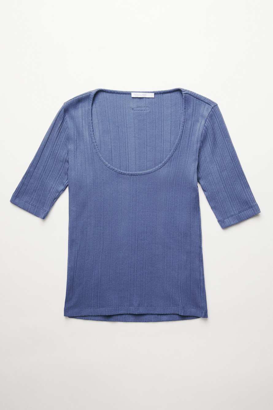 Ribbed cotton T-shirt, Blue, Patrizia Pepe