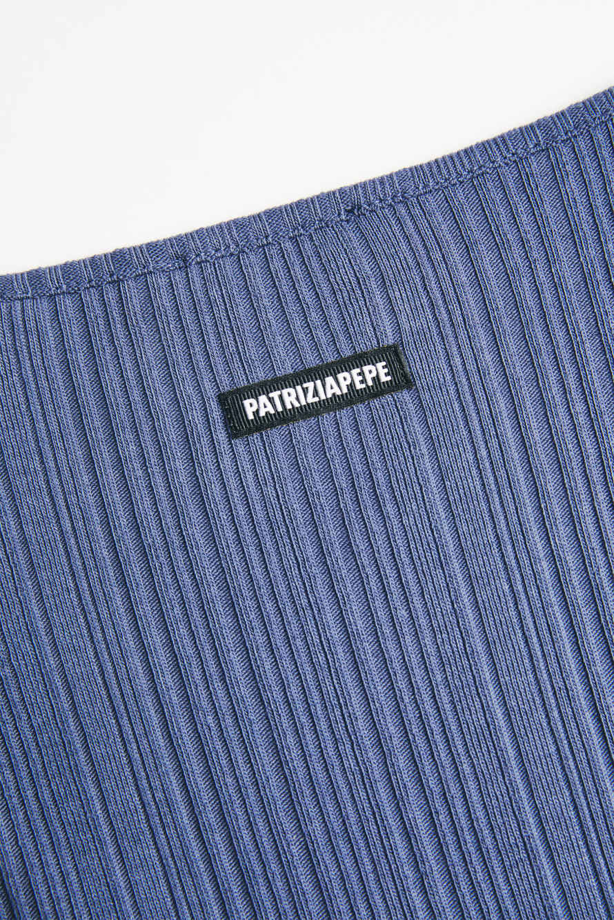 Ribbed cotton T-shirt, Blue, Patrizia Pepe