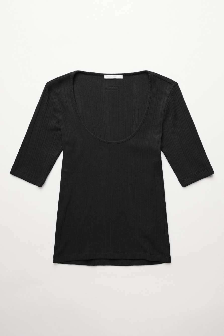 Camiseta de algod&oacute;n acanalado, Negro
