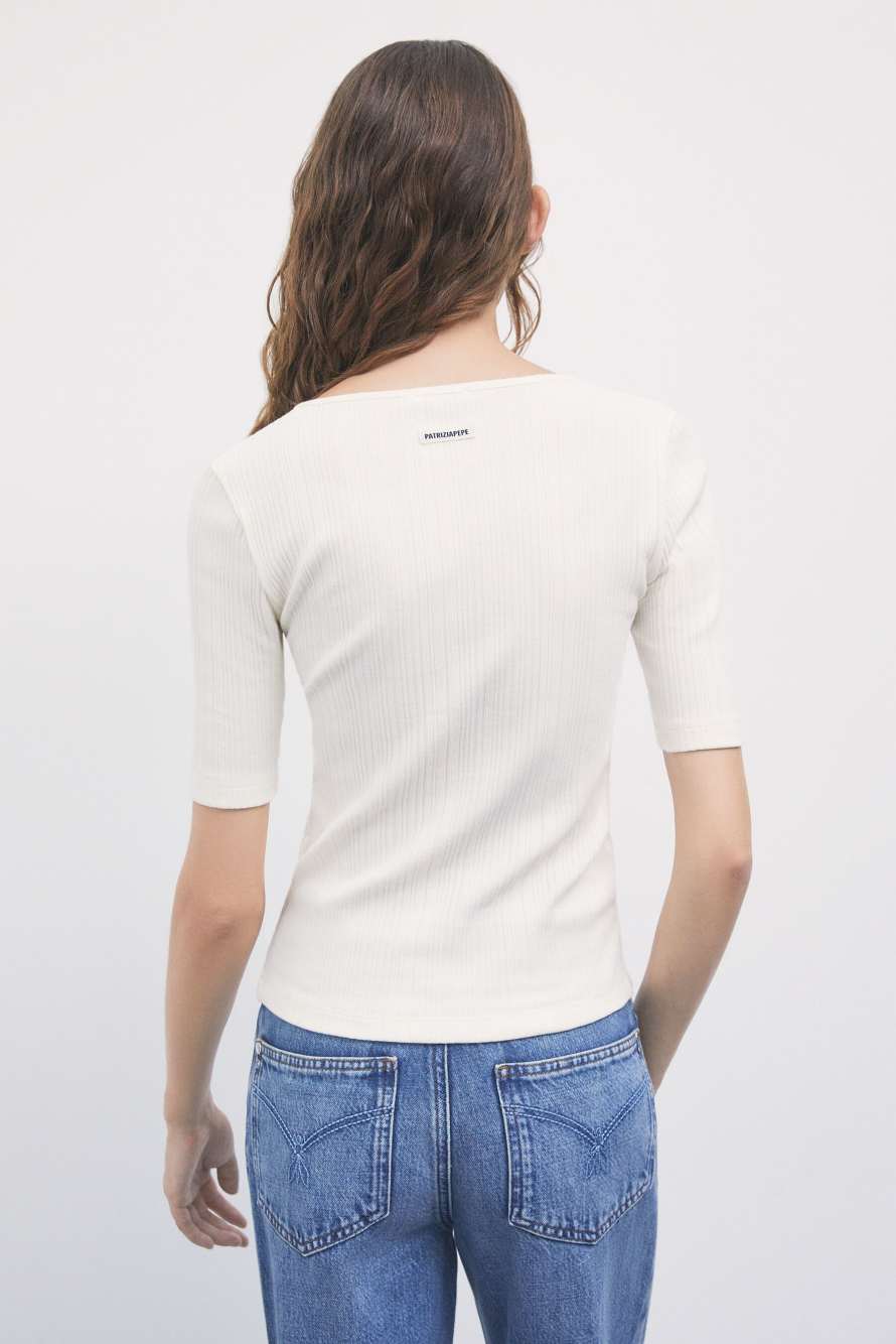 Camiseta de algod&oacute;n acanalado, Blanco