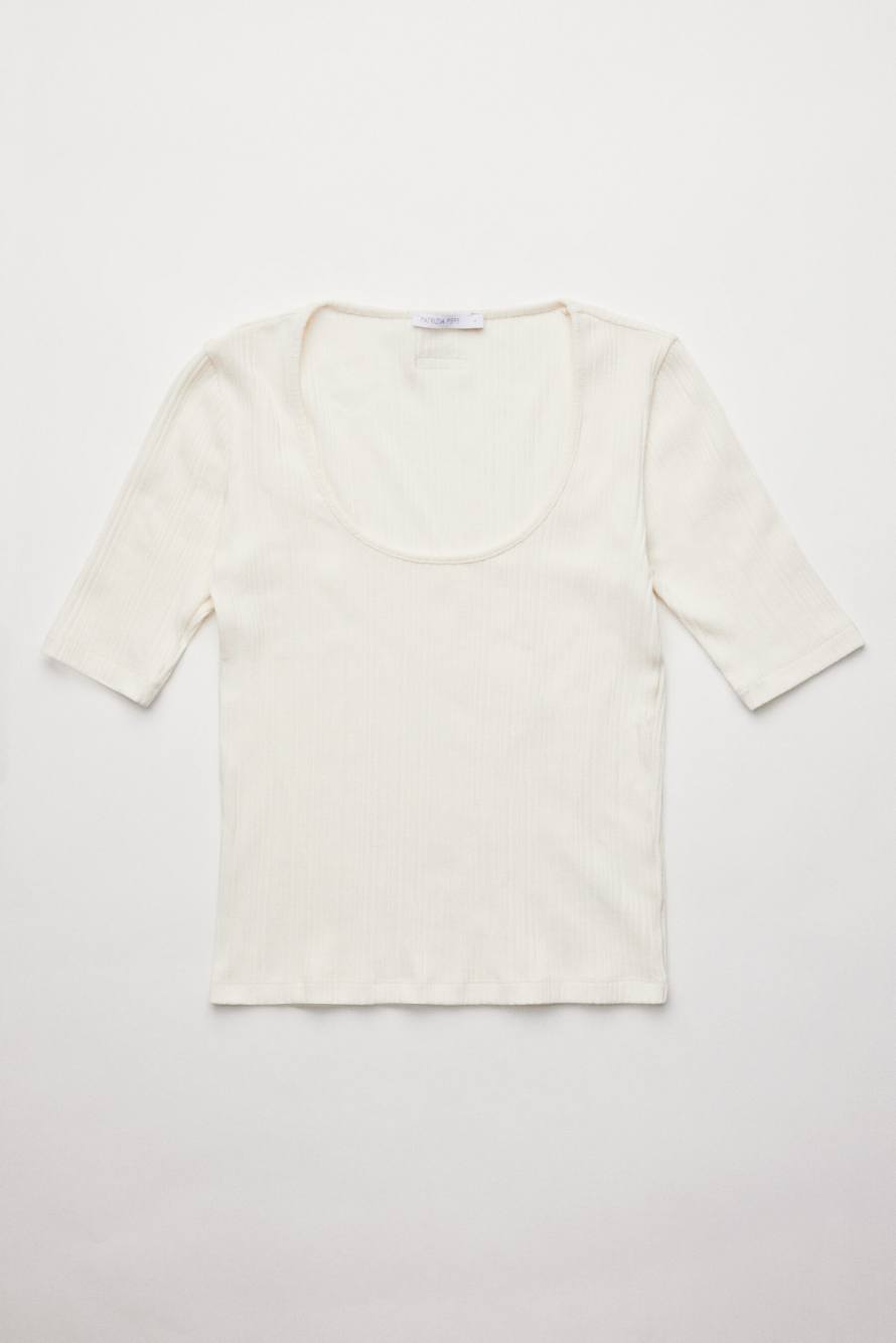 Camiseta de algod&oacute;n acanalado, Blanco