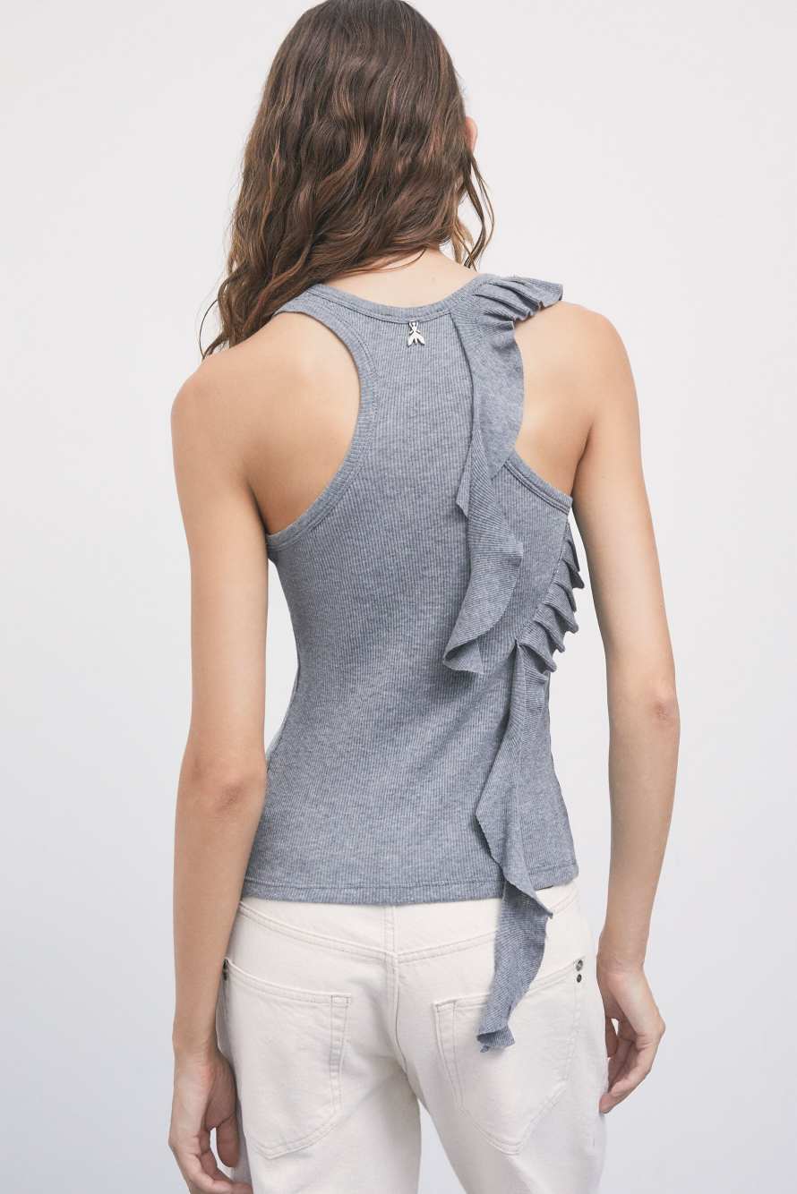 Jersey tank top with ruffles, Grey, Patrizia Pepe