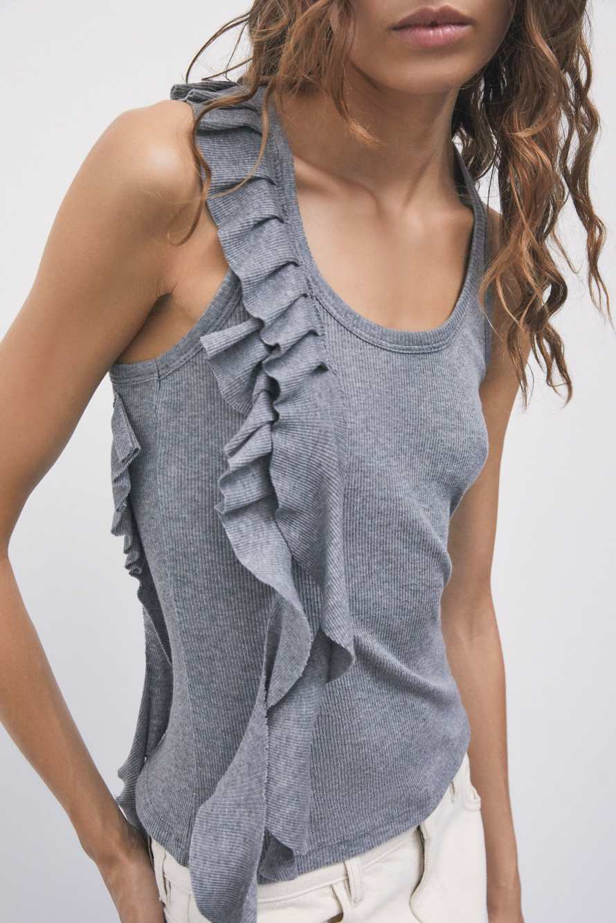 Jersey tank top with ruffles, Grey, Patrizia Pepe