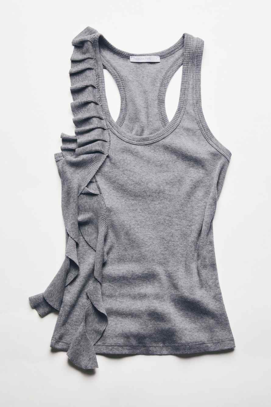 Jersey tank top with ruffles, Grey, Patrizia Pepe