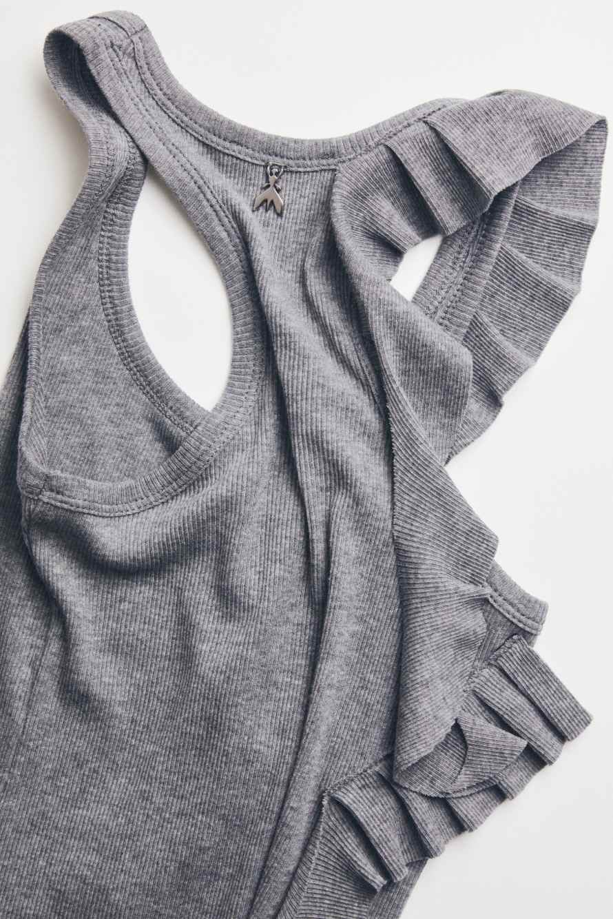 Jersey tank top with ruffles, Grey, Patrizia Pepe