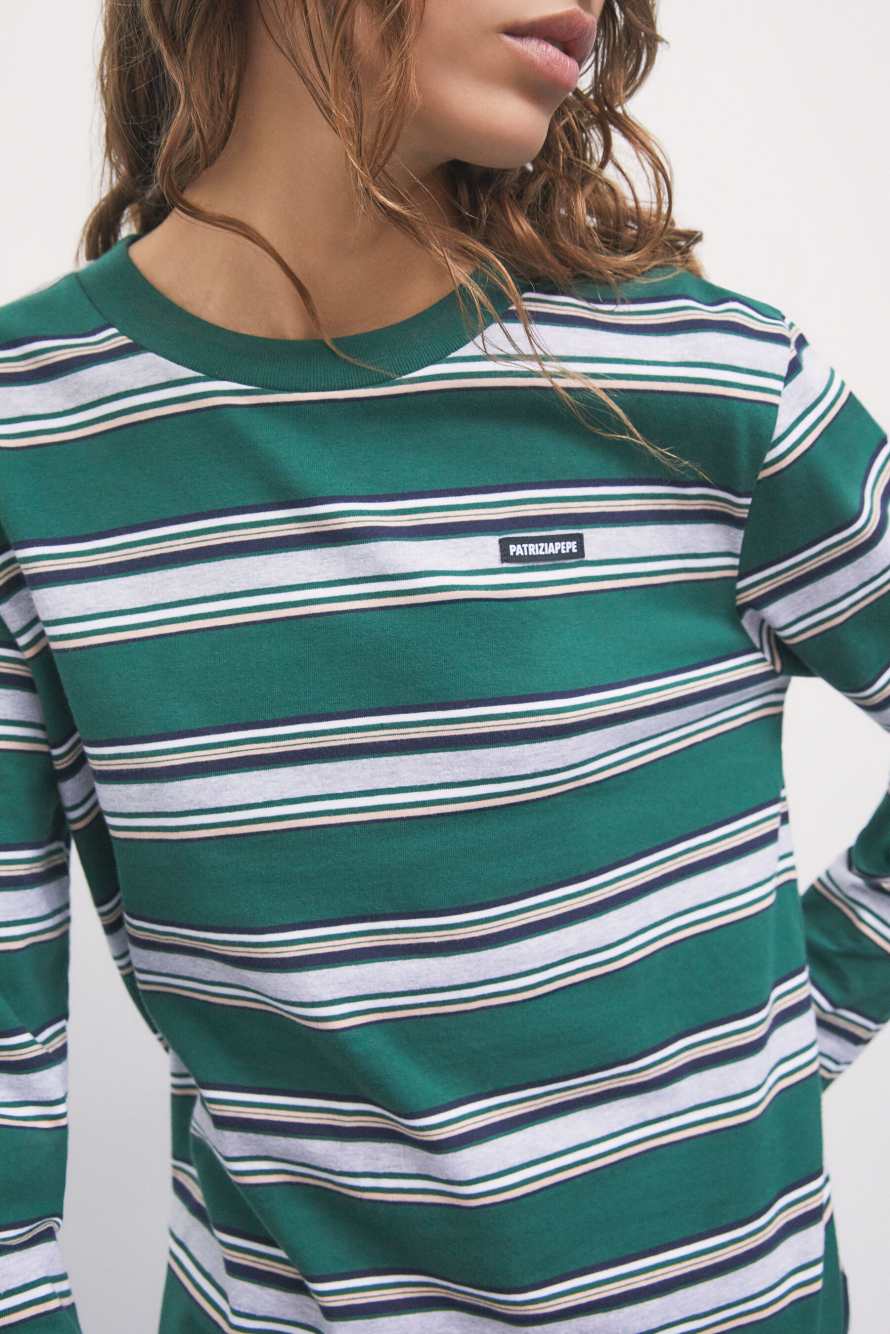 Striped cotton long-sleeve top, Stripes, Patrizia Pepe