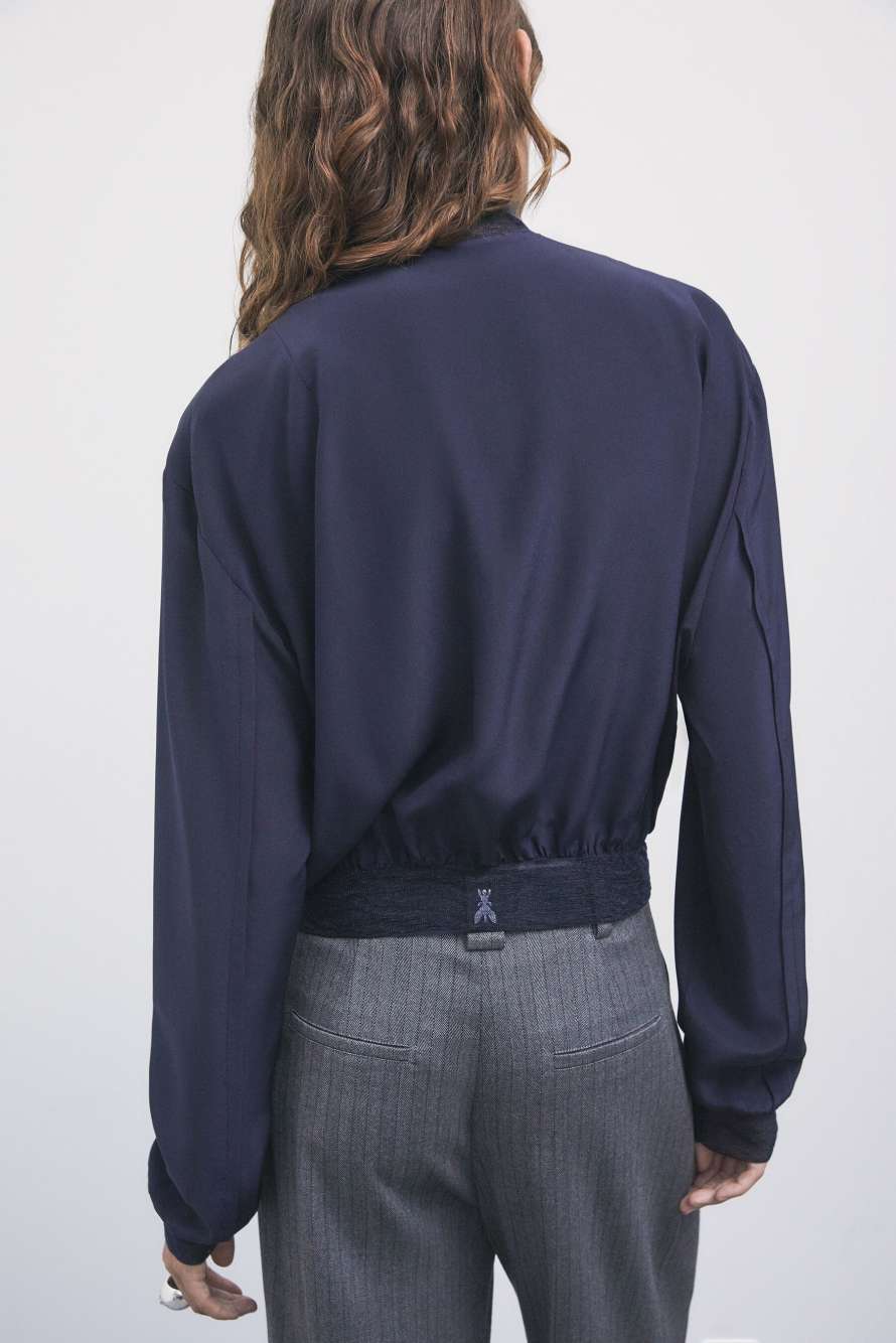 Silk bomber jacket, Blue, Patrizia Pepe