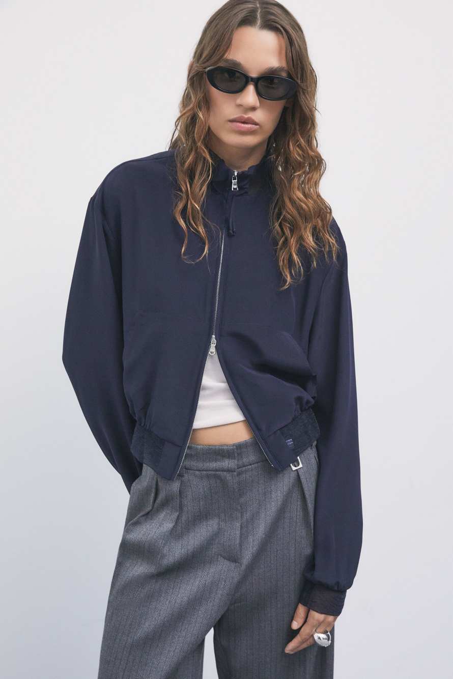 Silk bomber jacket, Blue, Patrizia Pepe