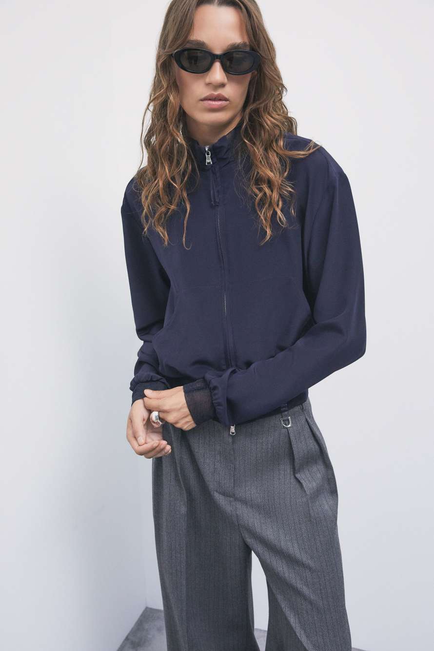Silk bomber jacket, Blue, Patrizia Pepe