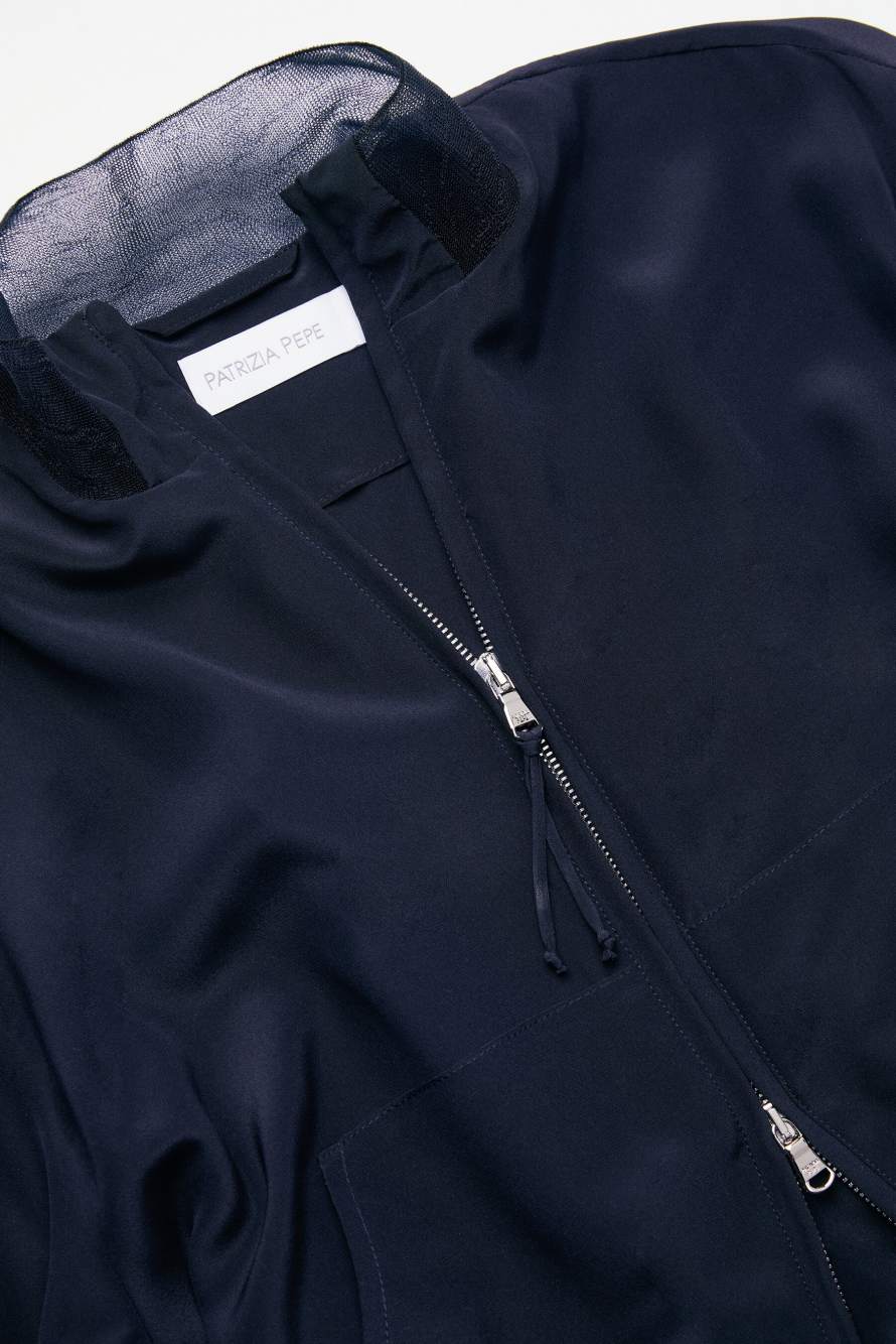 Silk bomber jacket, Blue, Patrizia Pepe