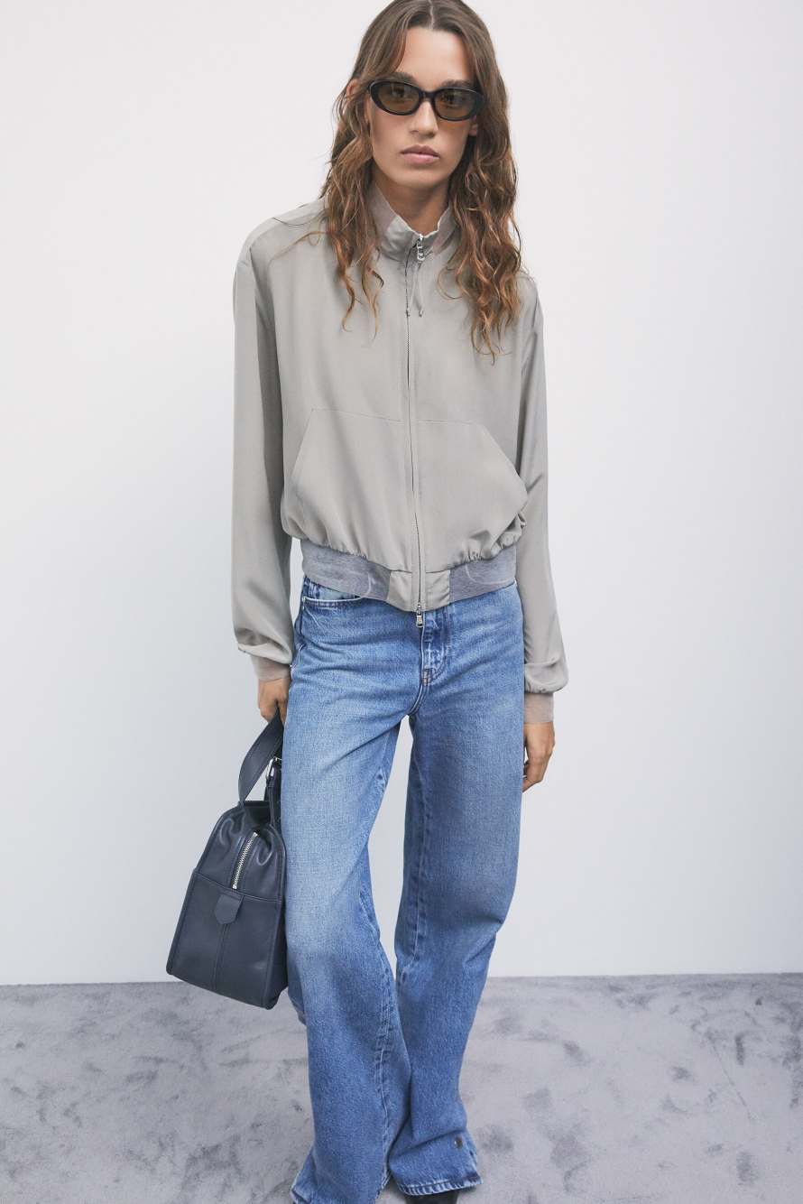 Silk bomber jacket, Grey, Patrizia Pepe