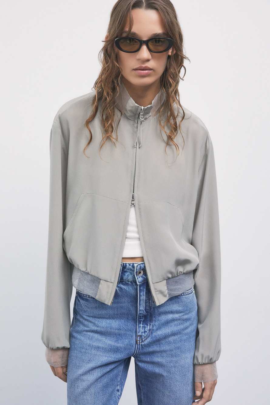 Silk bomber jacket, Grey, Patrizia Pepe