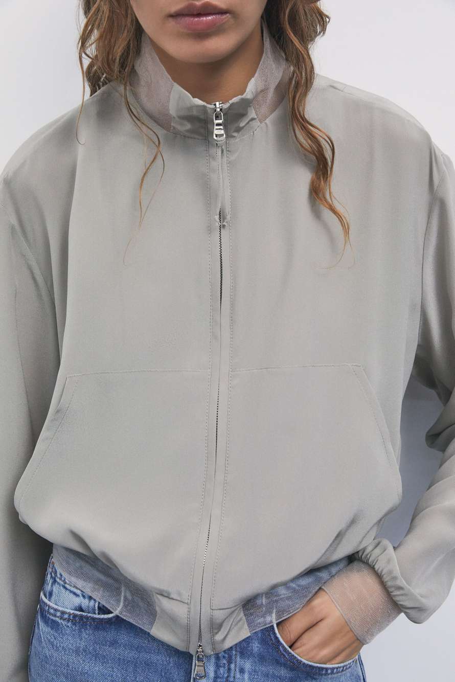 Silk bomber jacket, Grey, Patrizia Pepe