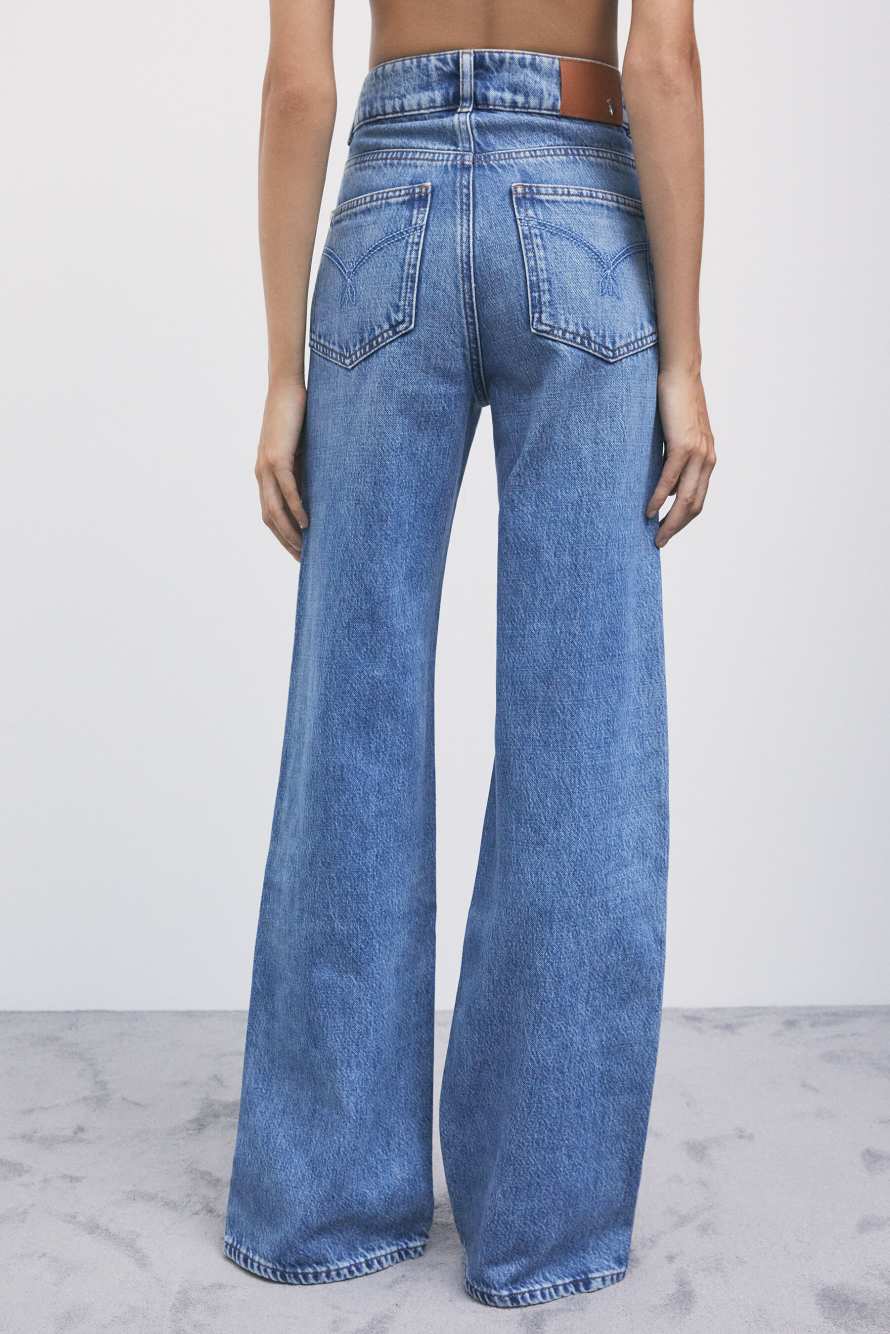 Wide-leg jeans with side slits, Blue, Patrizia Pepe