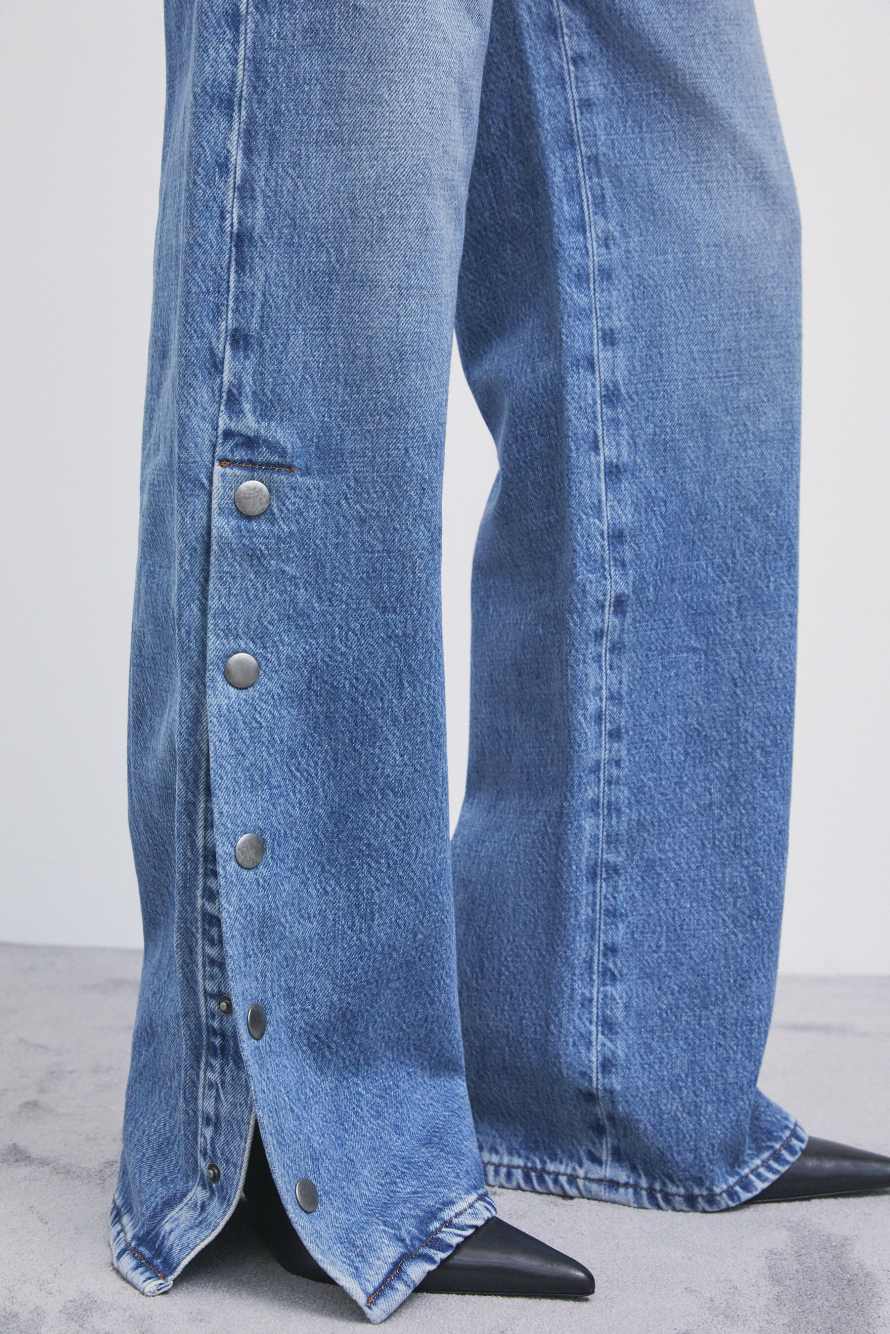 Wide-leg jeans with side slits, Blue, Patrizia Pepe