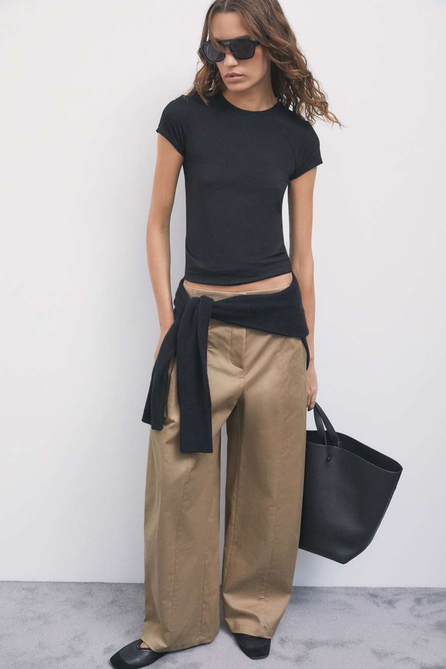 Pleated wide-leg gabardine trousers, Beige, Patrizia Pepe