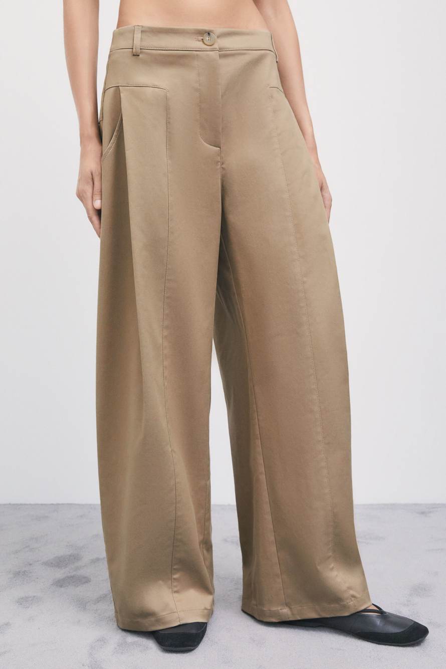 Pleated wide-leg gabardine trousers, Beige, Patrizia Pepe