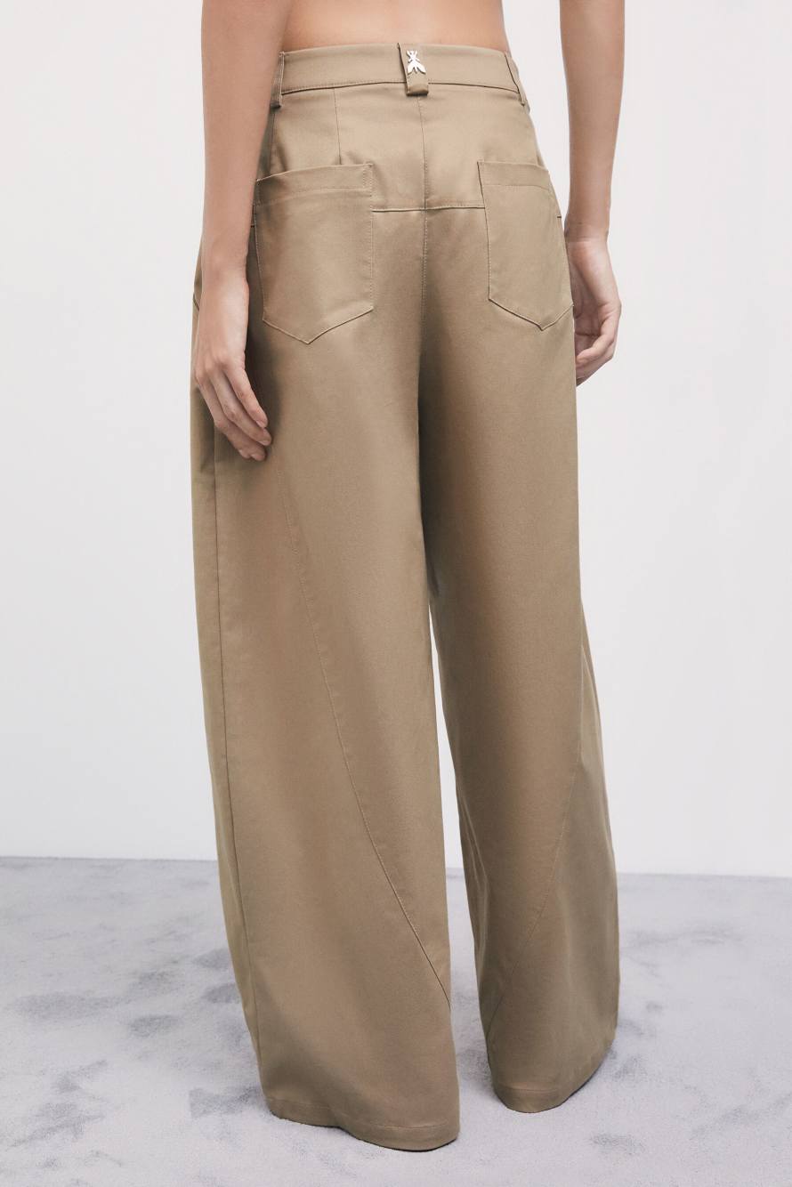 Pleated wide-leg gabardine trousers, Beige, Patrizia Pepe