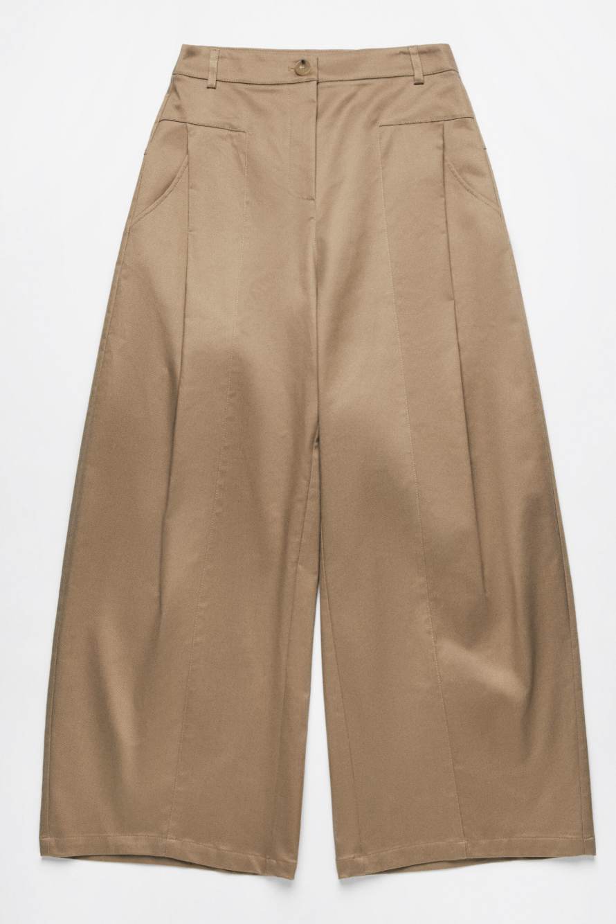 Pleated wide-leg gabardine trousers, Beige, Patrizia Pepe