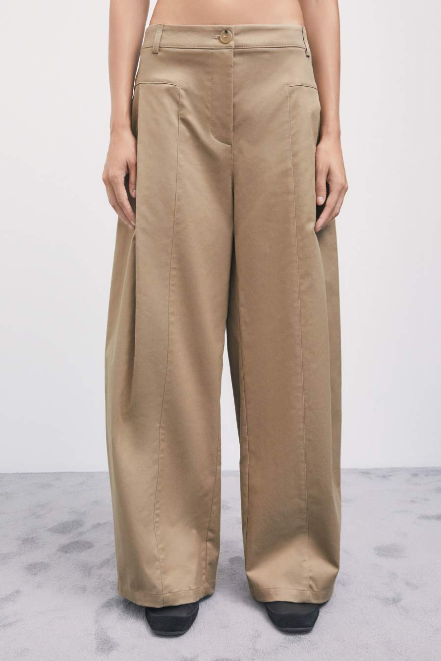 Pleated wide-leg gabardine trousers, Beige, Patrizia Pepe