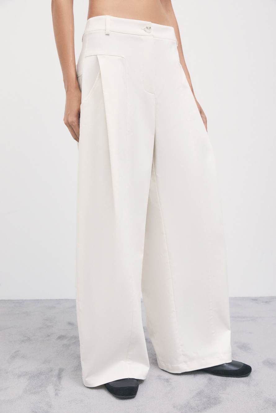 Pleated wide-leg gabardine trousers, White, Patrizia Pepe