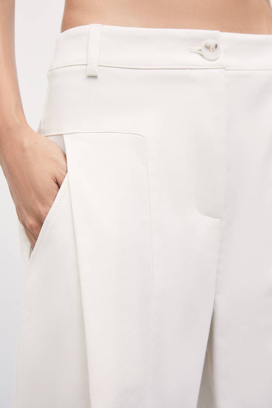 Pleated wide-leg gabardine trousers, White, Patrizia Pepe