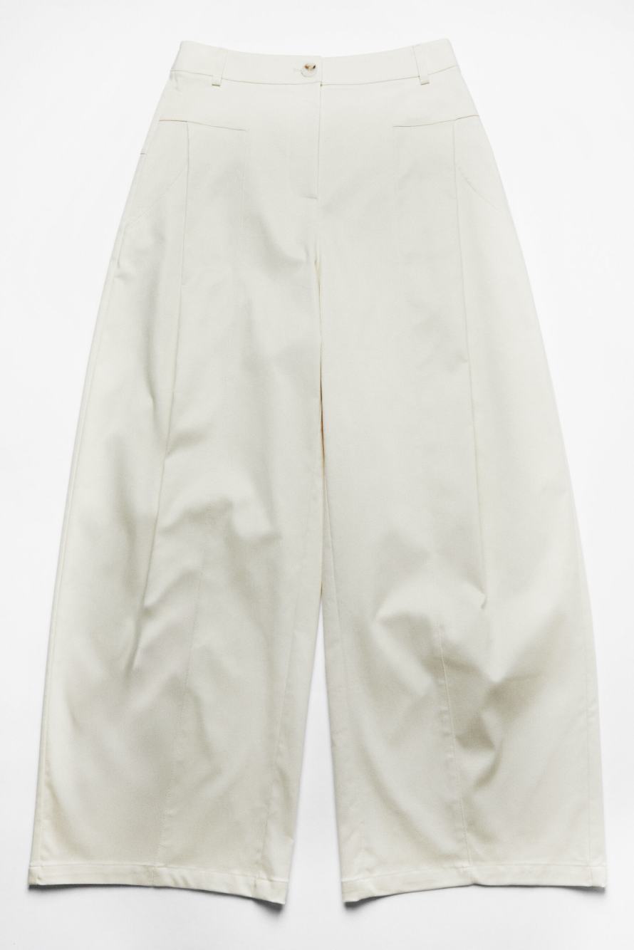 Pleated wide-leg gabardine trousers, White, Patrizia Pepe