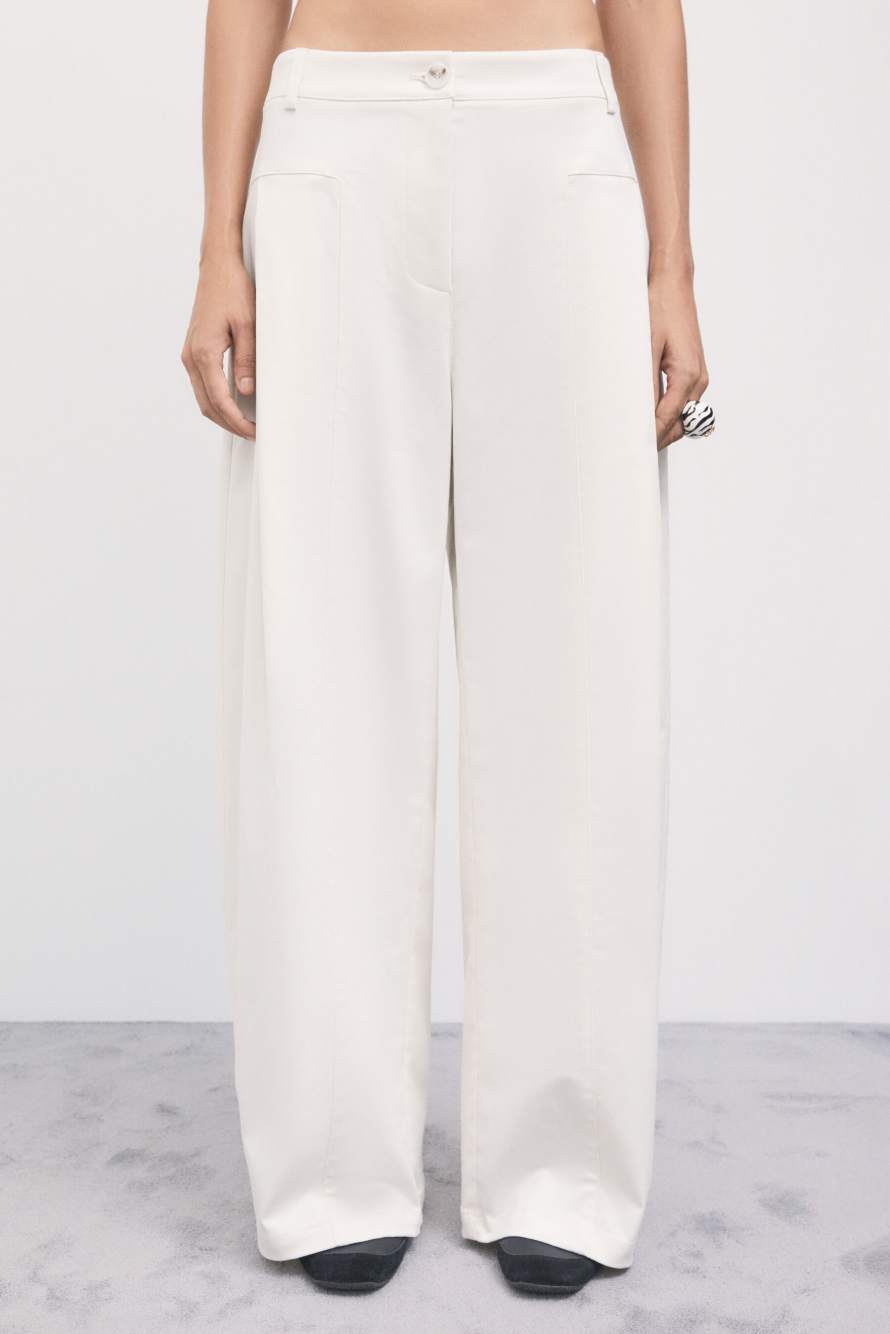Pleated wide-leg gabardine trousers, White, Patrizia Pepe