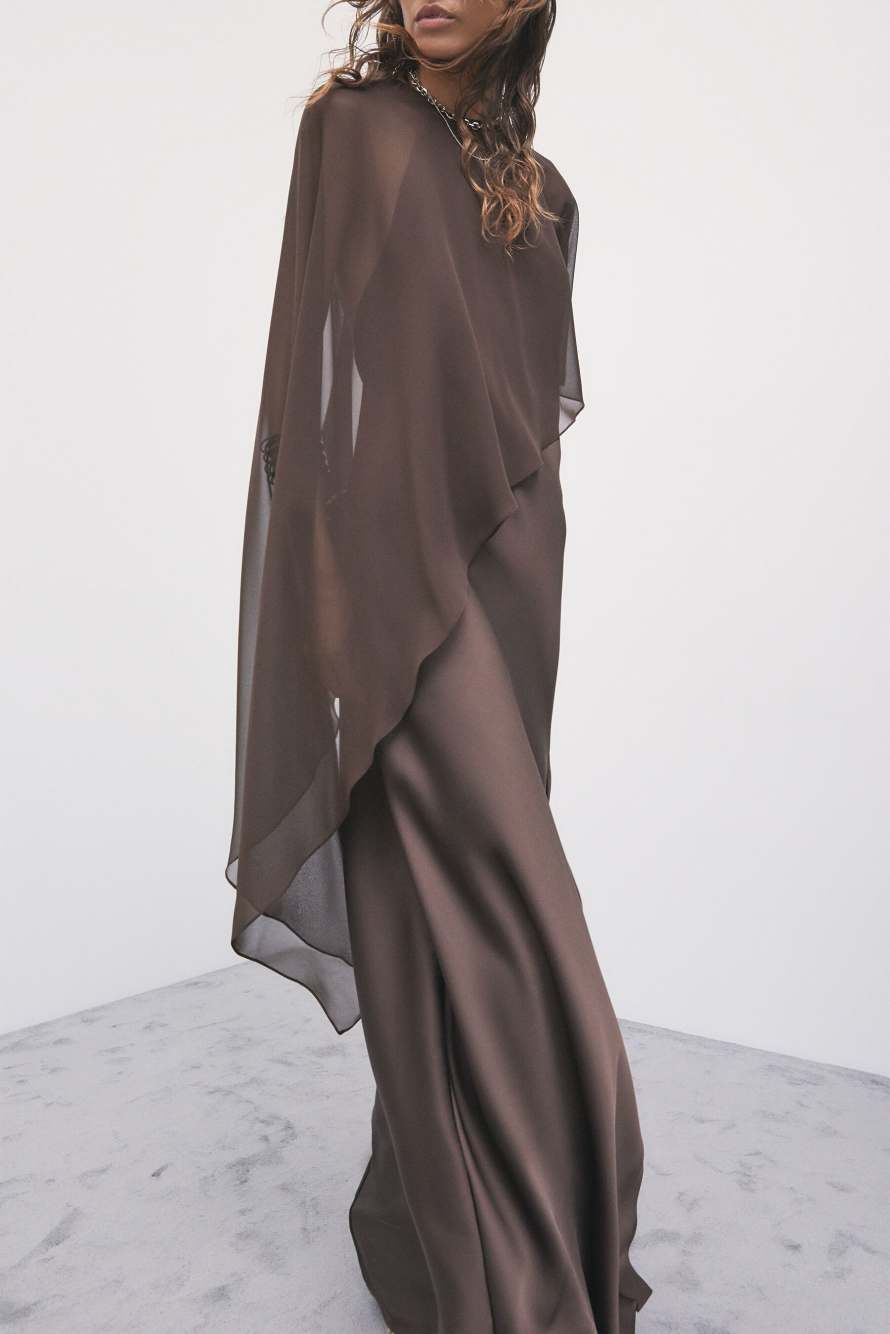 Asymmetric draped shoulder cover, Brown, Patrizia Pepe